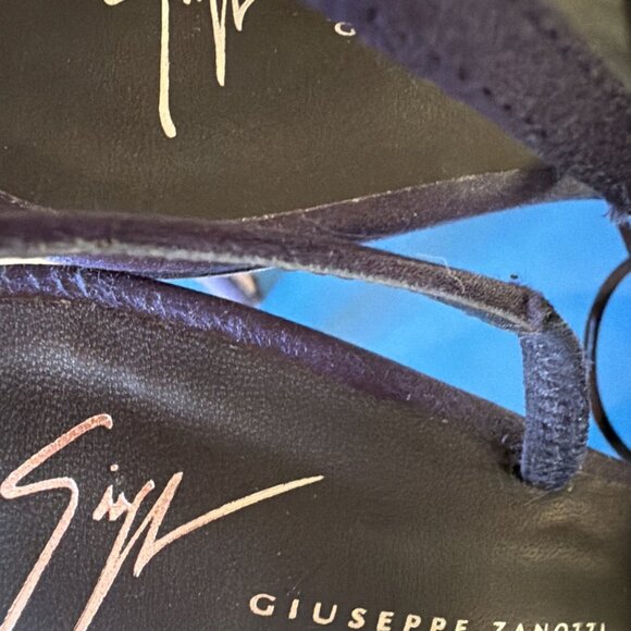 Giuseppe Zanotti Sling Back Heels Evening Navy Satin With Crystals - Picture 9 of 10